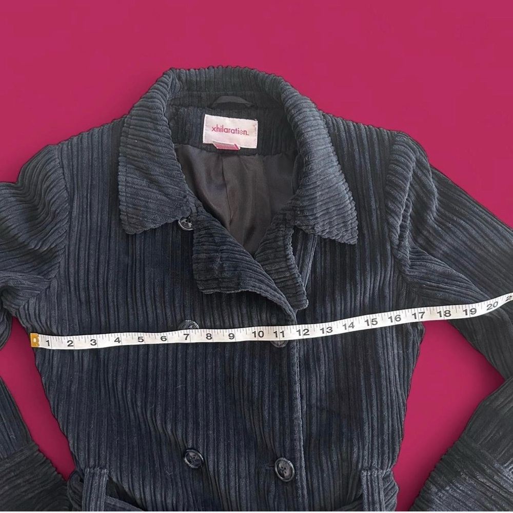 Women's Vintage Black Double Breasted Corduroy Belted Trench Coat Size M - Picture 4 of 9
